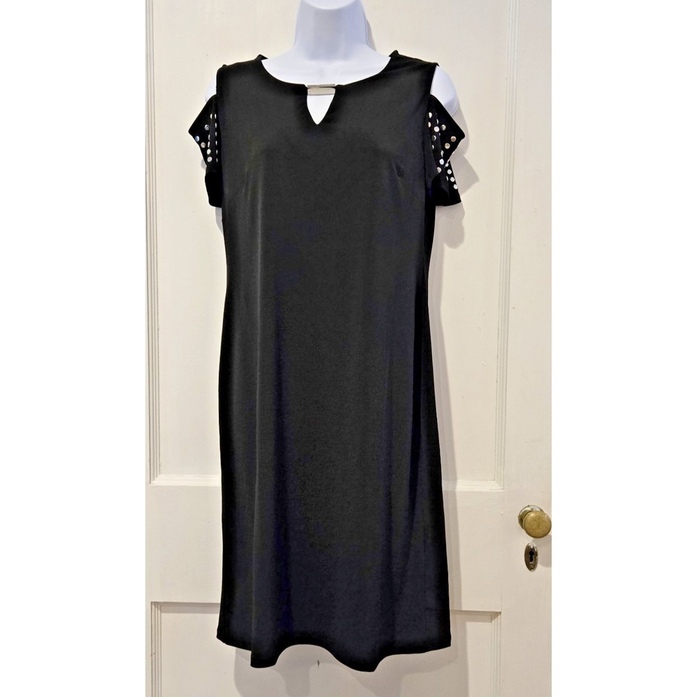 JM Collection Women's Silver Studded Cold Shoulder Black Sheath Dress Size Small